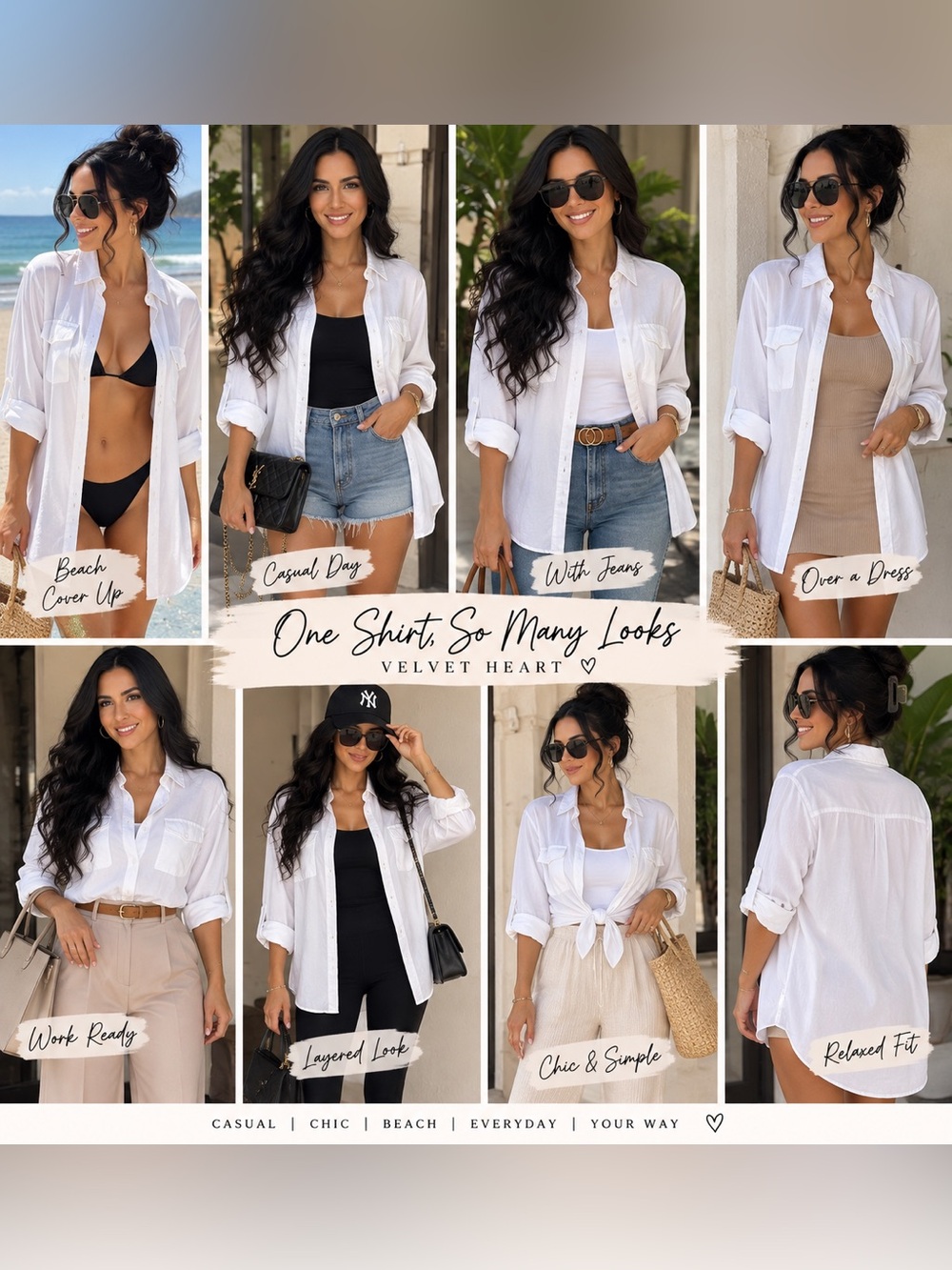 Velvet Heart White Button-Up Oversized Shirt – Size L